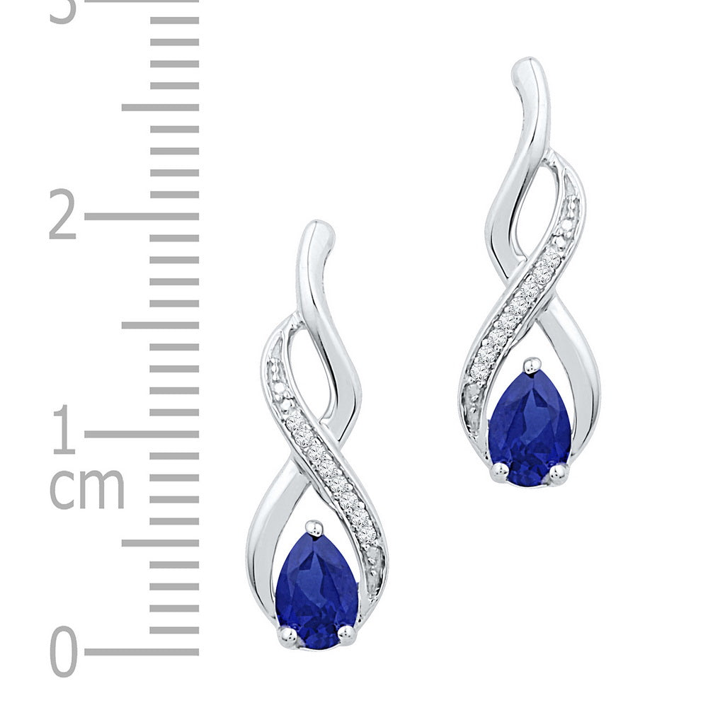 10kt Yellow Gold Womens Pear Lab-Created Blue Sapphire Diamond Earrings 1.00 Cttw