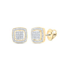 10kt Yellow Gold Womens Round Diamond Square Frame Cluster Earrings 1/3 Cttw