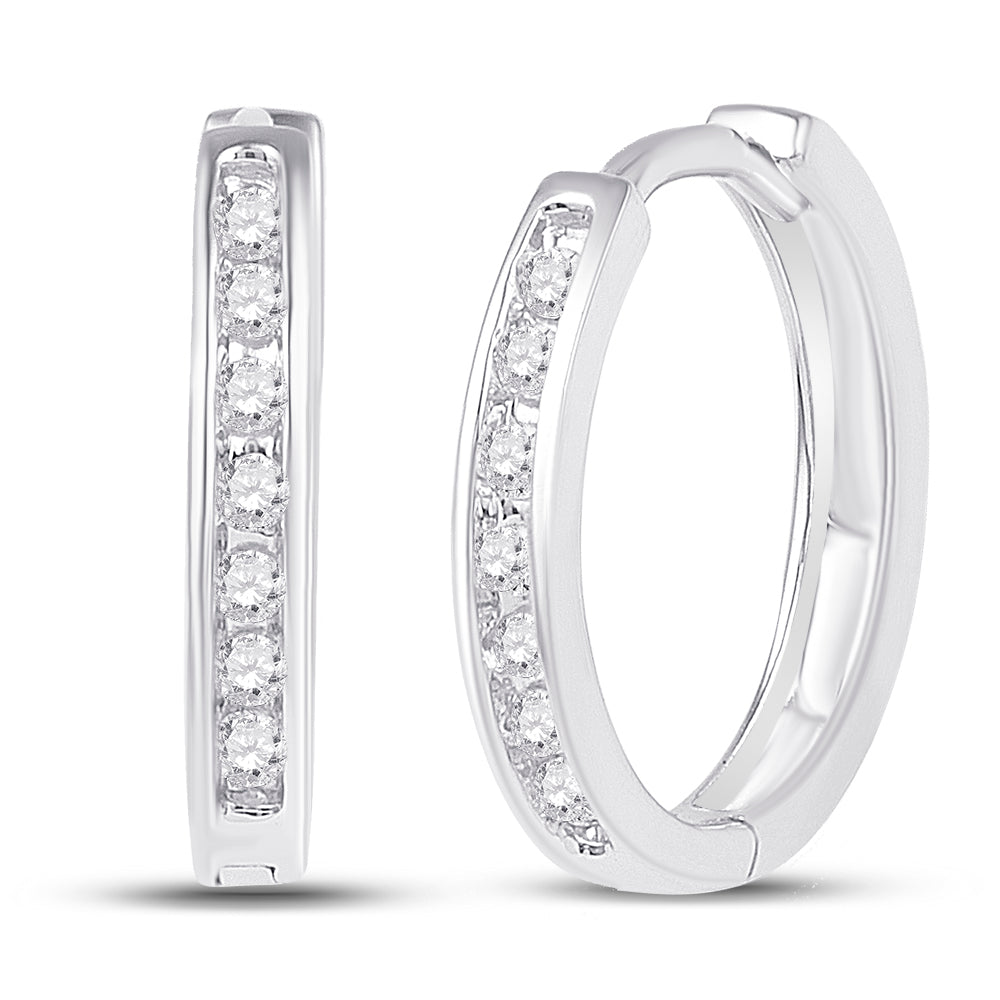 10kt White Gold Womens Round Channel-set Diamond Single Row Hoop Earrings 1/6 Cttw