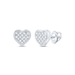 10kt White Gold Womens Round Diamond Heart Cluster Stud Earrings 1/10 Cttw