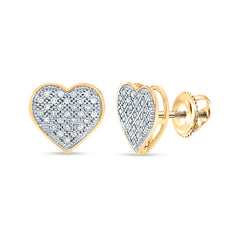 10K Yellow Gold Womens Round Natural Diamond Heart Cluster Screwback Earrings 1/6 CTW 1.19 Gram