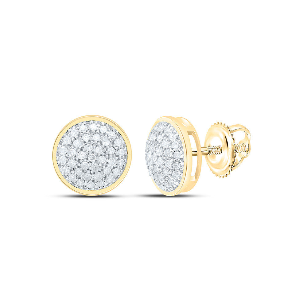10K Yellow Gold Womens Round Natural Diamond Circle Cluster Stud Earrings 1/5 CTW 1.1 Gram