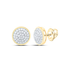 10K Yellow Gold Womens Round Natural Diamond Circle Cluster Stud Earrings 1/5 CTW 1.1 Gram