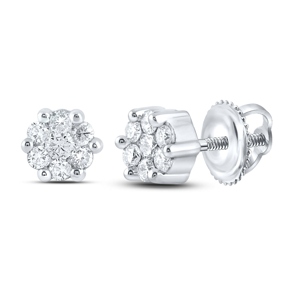 10kt White Gold Womens Round Diamond Flower Cluster Stud Earrings 1/6 Cttw