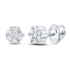 10kt White Gold Womens Round Diamond Flower Cluster Stud Earrings 1/6 Cttw