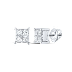14kt White Gold Womens Princess Diamond Square Earrings 1/2 Cttw
