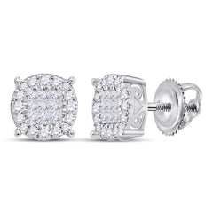 14kt White Gold Womens Princess Diamond Cluster Earrings 1/2 Cttw