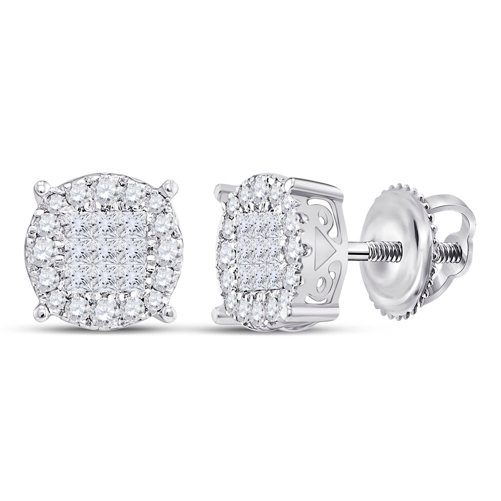 14K White Gold Womens Princess Diamond Fashion Cluster Earrings 1/4 CTW 1.64 Gram