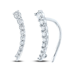 10kt White Gold Womens Round Diamond Graduated Journey Climber Earrings 1/4 Cttw