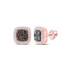 10kt Rose Gold Womens Round Brown Diamond Square Cluster Earrings 1/2 Cttw