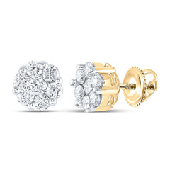 14kt Yellow Gold Womens Round Diamond Flower Cluster Stud Earrings 1.00 Cttw