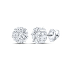 14k White Gold Womens Round Diamond Flower Cluster Stud Earrings 1.00 Cttw