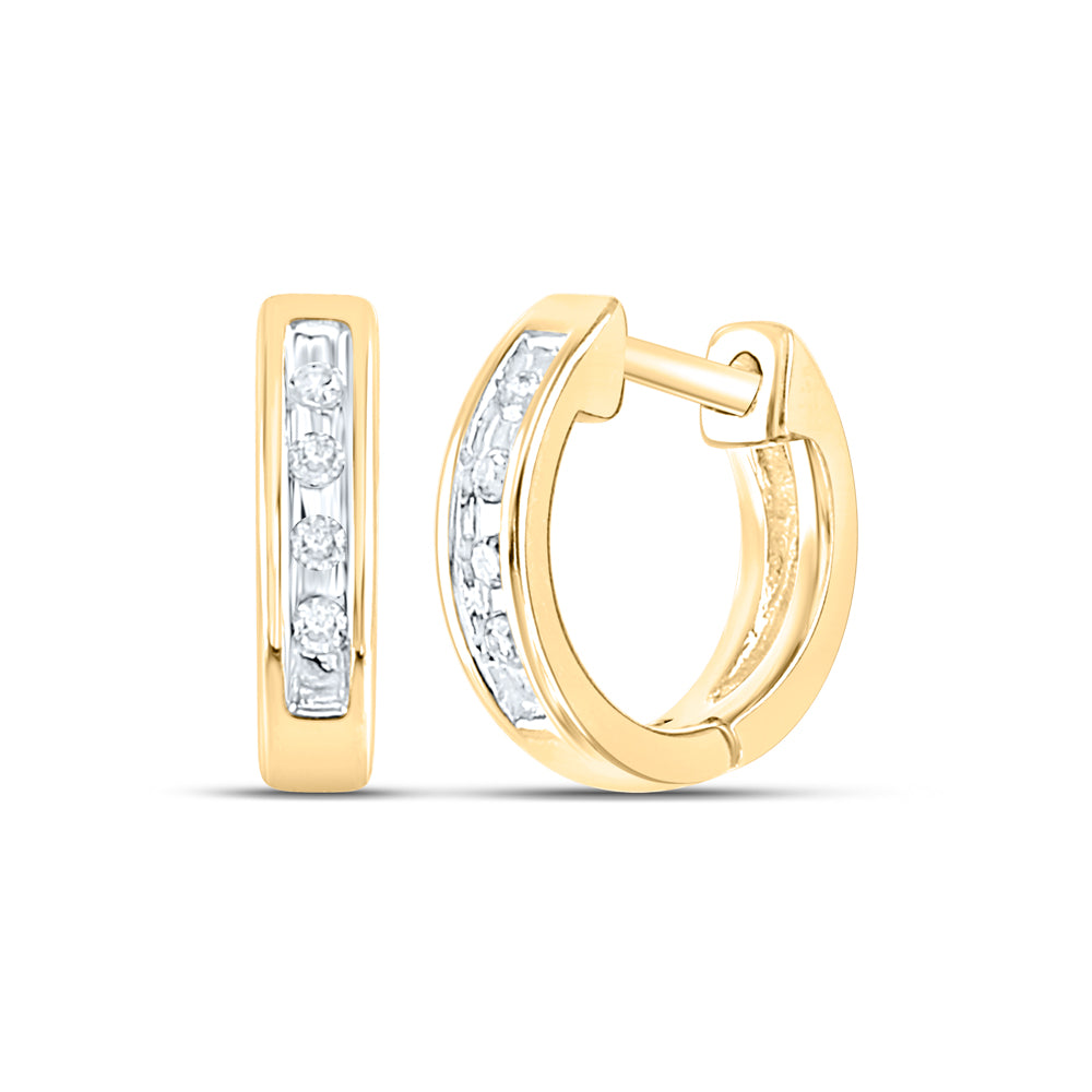 10kt Yellow Gold Womens Round Diamond Single Row Huggie Earrings 1/20 Cttw