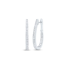 10K White Gold Womens Round Natural Diamond Inside-Outside Oblong Hoop Earrings 1/2 CTW 4.33 Gram