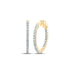 14kt Yellow Gold Womens Round Diamond Inside Outside Hoop Earrings 1.00 Cttw