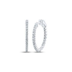 14kt White Gold Womens Round Diamond Inside Outside Hoop Earrings 1.00 Cttw