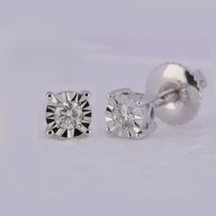 10K White Gold Womens Round Natural Diamond Solitaire Stud Earrings 1/10 CTW 0.36 Gram