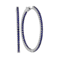 14kt White Gold Womens Round Blue Sapphire Inside Outside Hoop Earrings 3-3/4 Cttw