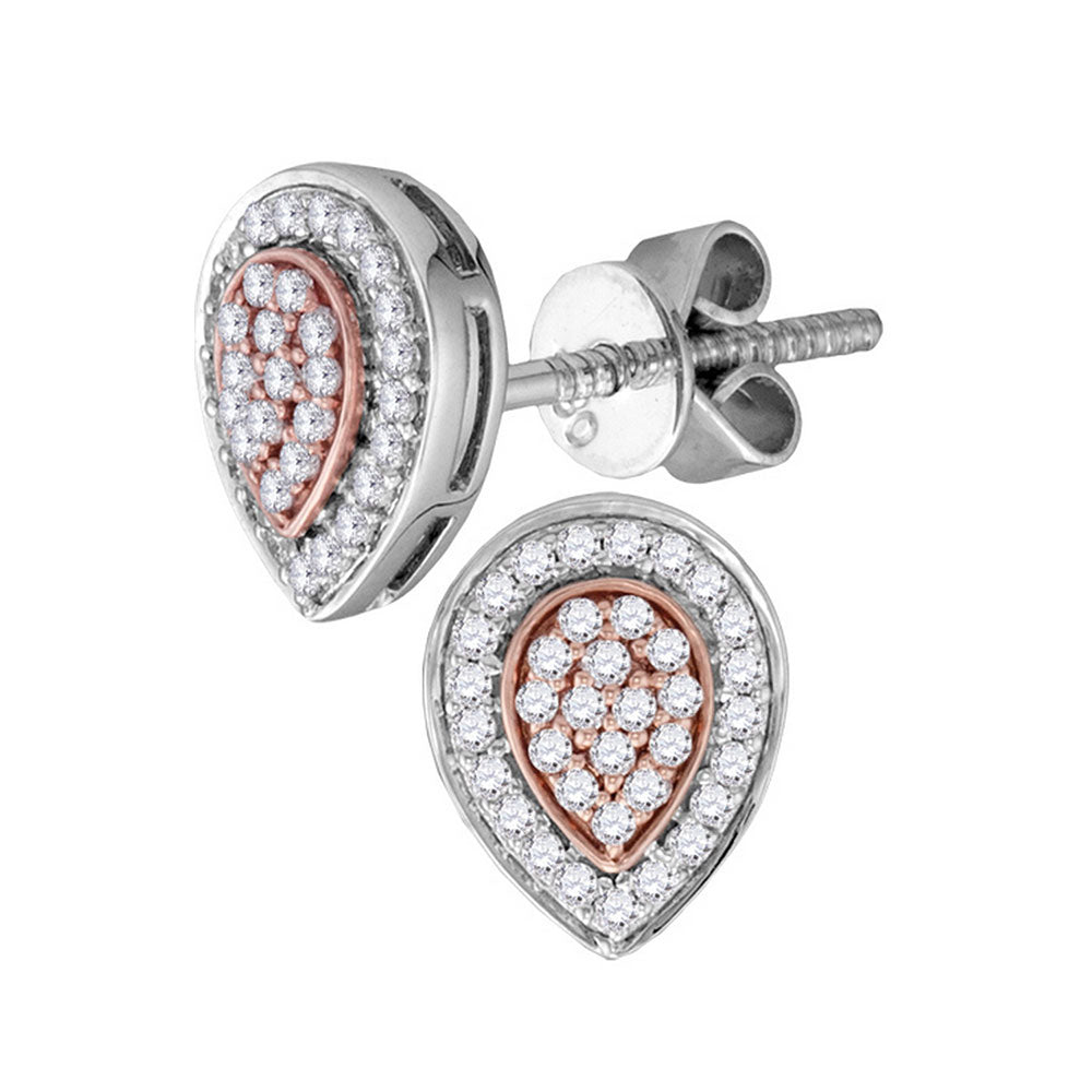 18kt Two-tone Gold Womens Round Diamond Cluster Teardrop Earrings 1/4 Cttw