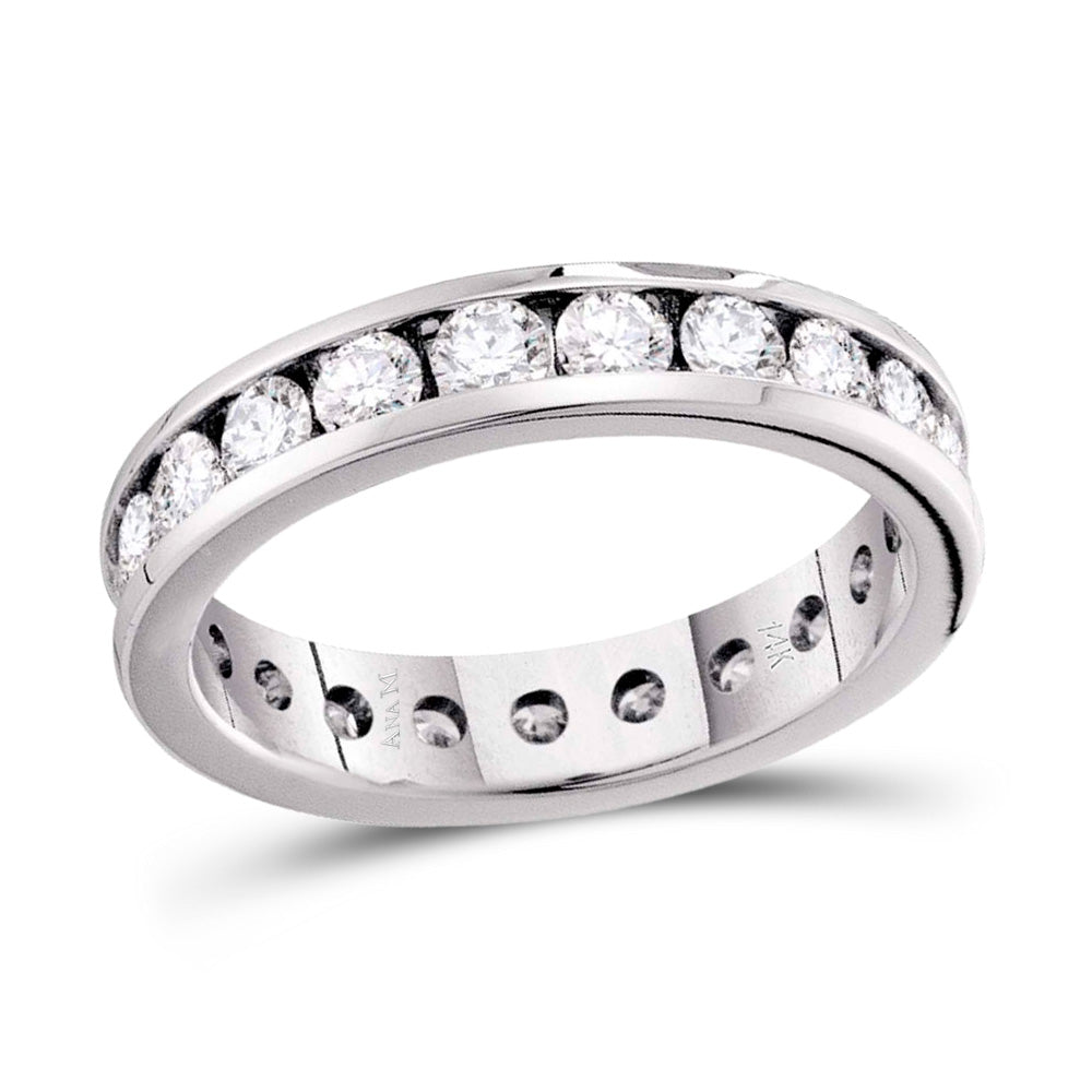 14K White Gold Womens Round Natural Diamond Bridal Wedding Anniversary Eternity Band 1-1/2 CTW 2.24 Gram