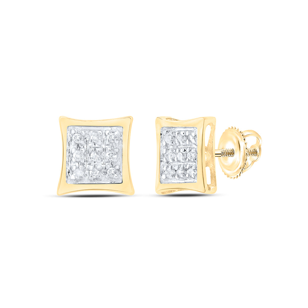 10kt Yellow Gold Womens Round Diamond Square Kite Cluster Stud Earrings 1/20 Cttw