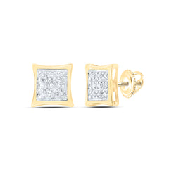 10kt Yellow Gold Womens Round Diamond Square Kite Cluster Stud Earrings 1/20 Cttw