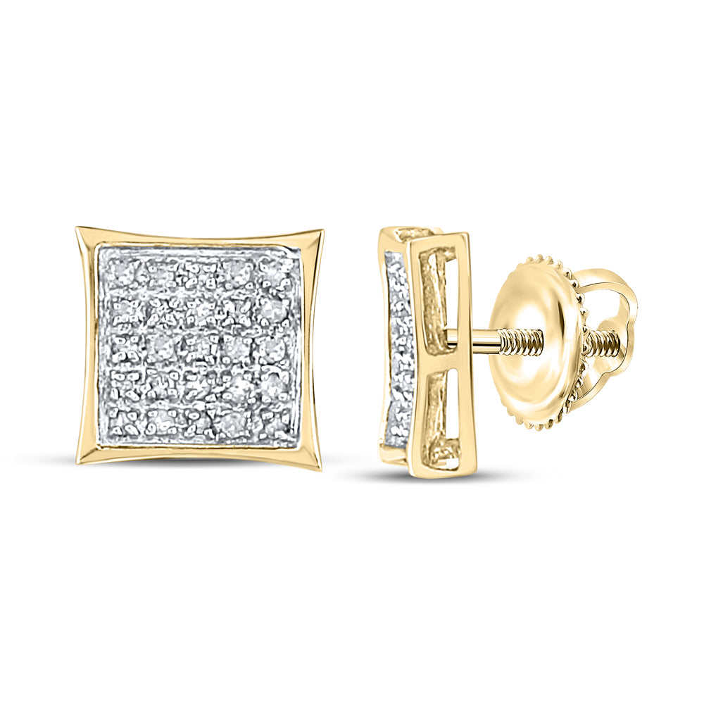 14kt Yellow Gold Womens Round Diamond Square Cluster Earrings 1/6 Cttw