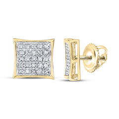 14kt Yellow Gold Womens Round Diamond Square Cluster Earrings 1/6 Cttw