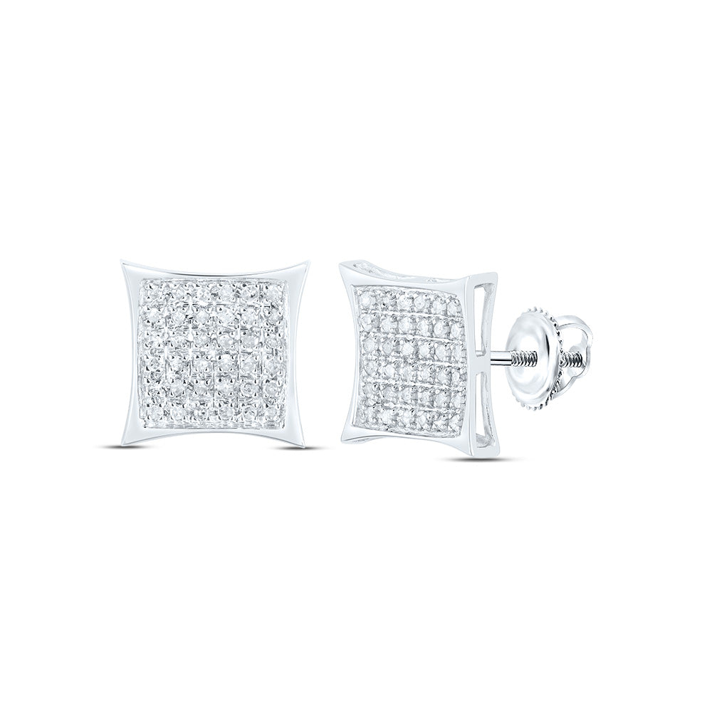 10K White Gold Womens Round Natural Diamond Square Cluster Earrings 1/6 CTW 1.06 Gram