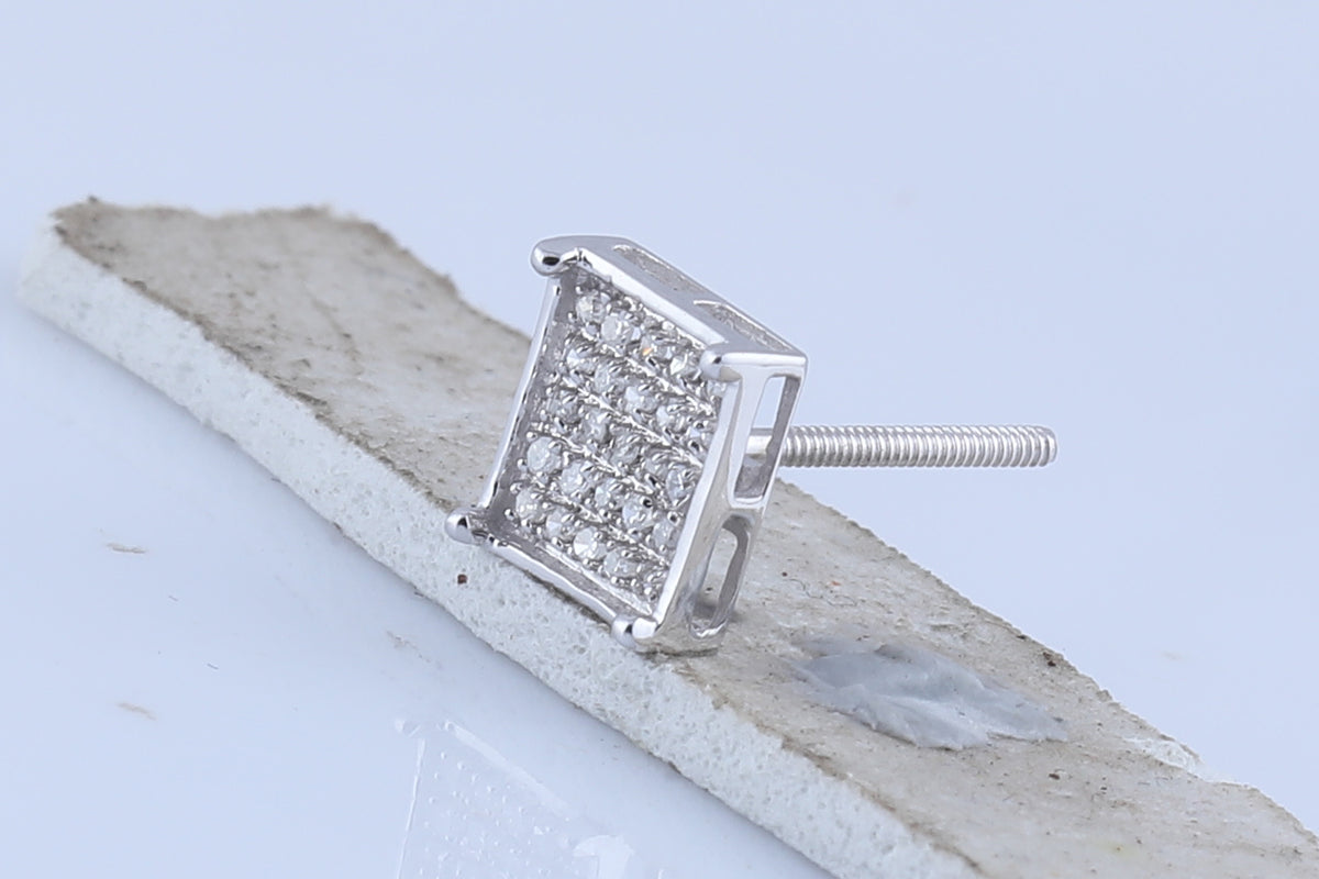 10K White Gold Unisex Round Natural Diamond Square Cluster Stud Earrings 1/6 CTW 1.16 Gram
