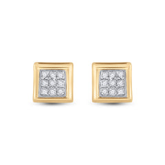 10kt Yellow Gold Womens Round Diamond Square Cluster Stud Earrings 1/20 Cttw