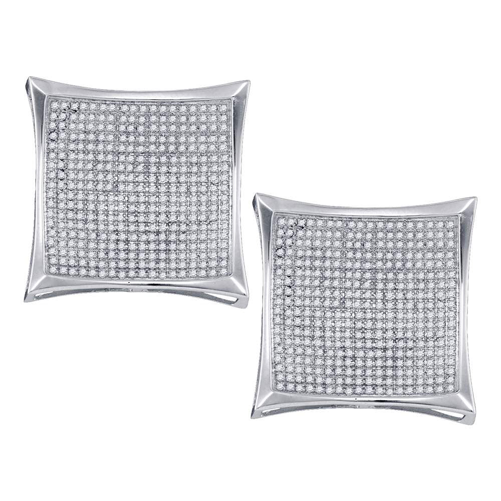 10kt White Gold Womens Round Diamond Square Kite Cluster Screwback Earrings 1-7/8 Cttw