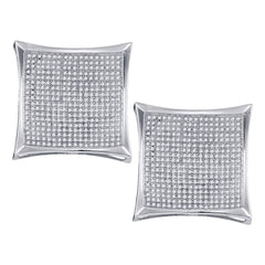10kt White Gold Womens Round Diamond Square Kite Cluster Screwback Earrings 1-7/8 Cttw