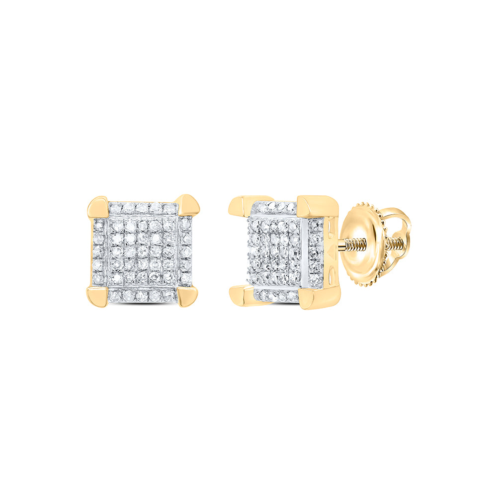 10kt Yellow Gold Mens Round Diamond Square Cluster Stud Earrings 1/6 Cttw