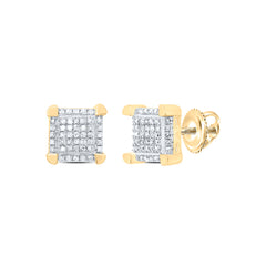 10kt Yellow Gold Mens Round Diamond Square Cluster Stud Earrings 1/6 Cttw