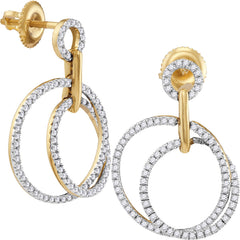 10kt Yellow Gold Womens Round Diamond Circle Dangle Earrings 1/2 Cttw