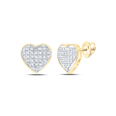 10kt Yellow Gold Womens Round Diamond Heart Cluster Earrings 1/6 Cttw