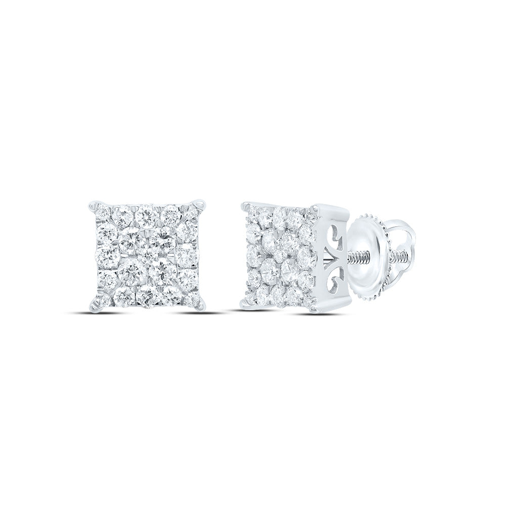 10kt White Gold Womens Round Diamond Square Cluster Earrings 1/2 Cttw