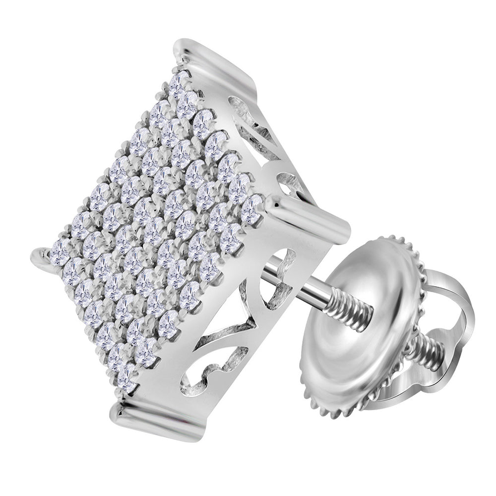 10K White Gold Womens Round Natural Diamond Square Cluster Stud Earrings 3/4 CTW 3.03 Gram