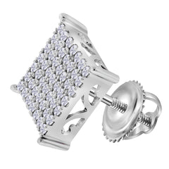 10K White Gold Womens Round Natural Diamond Square Cluster Stud Earrings 3/4 CTW 3.03 Gram