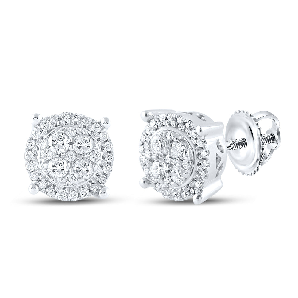 10kt White Gold Womens Round Diamond Circle Cluster Earrings 1/4 Cttw