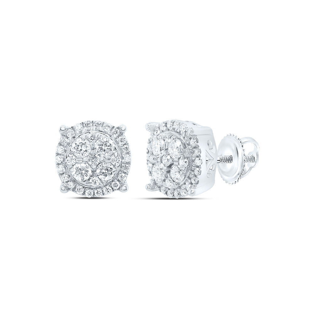 10kt White Gold Womens Round Diamond Circle Cluster Earrings 1/2 Cttw