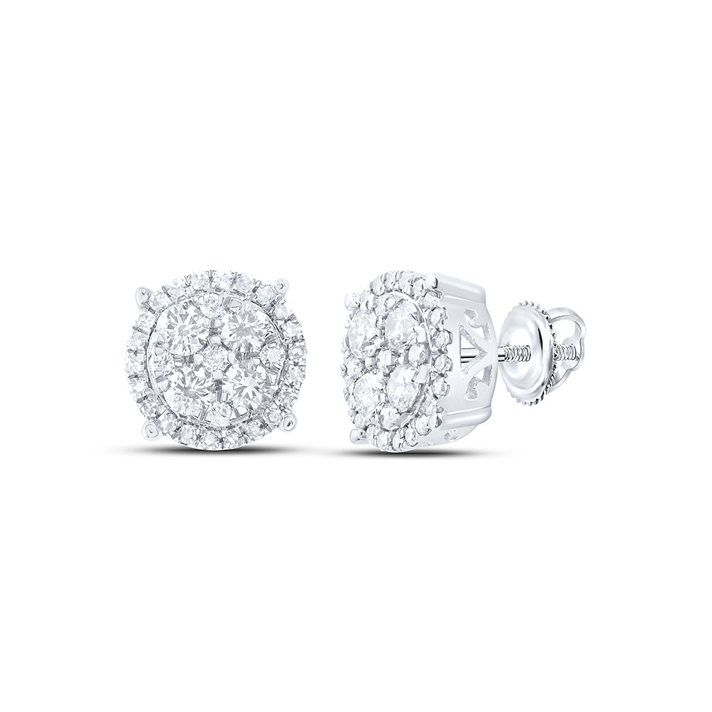 10K White Gold Womens Round Natural Diamond Circle Cluster Earrings 1.00 CTW 2.51 Gram