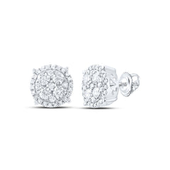 10K White Gold Womens Round Natural Diamond Circle Cluster Earrings 1.00 CTW 2.51 Gram