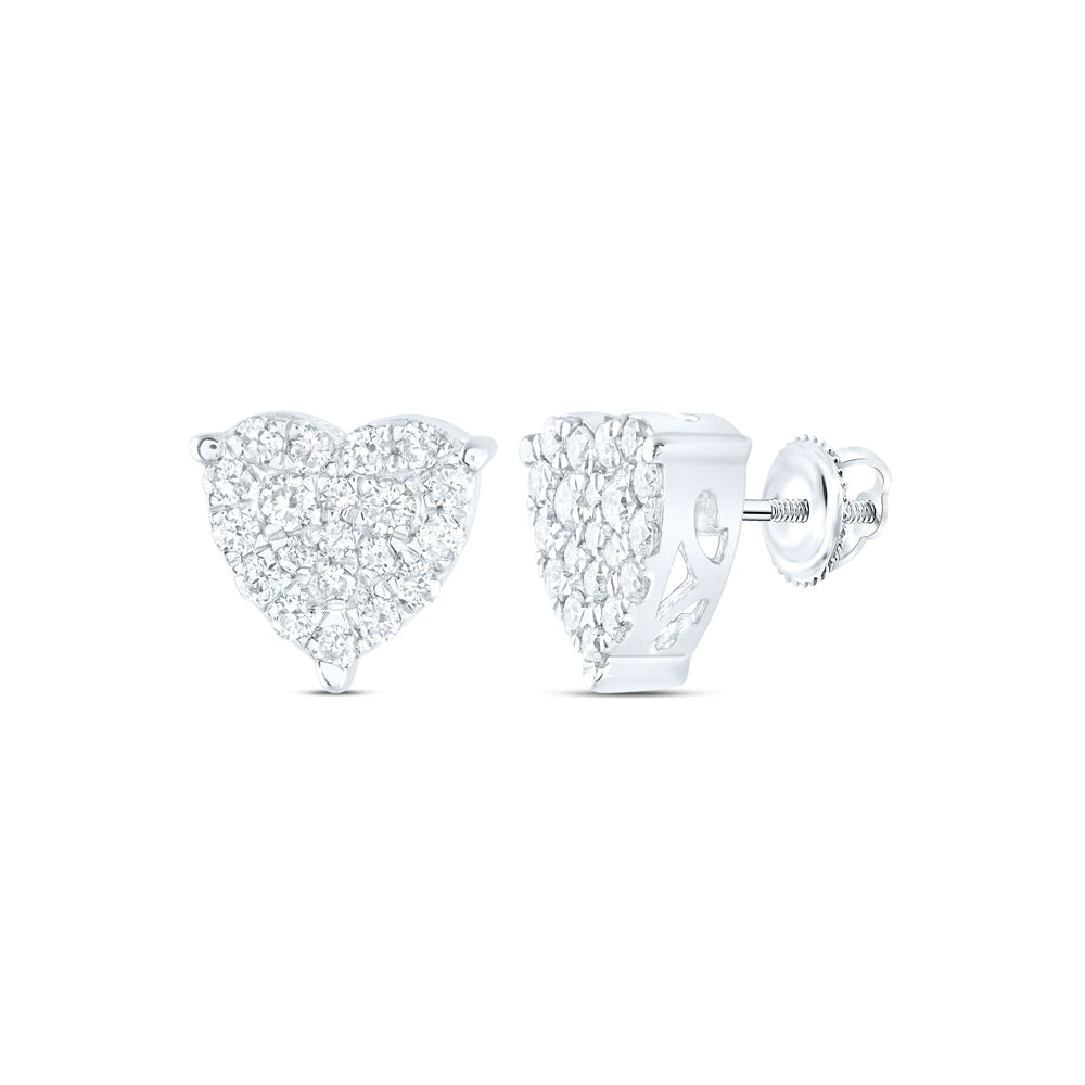 10kt White Gold Womens Round Diamond Heart Cluster Stud Earrings 3/4 Cttw