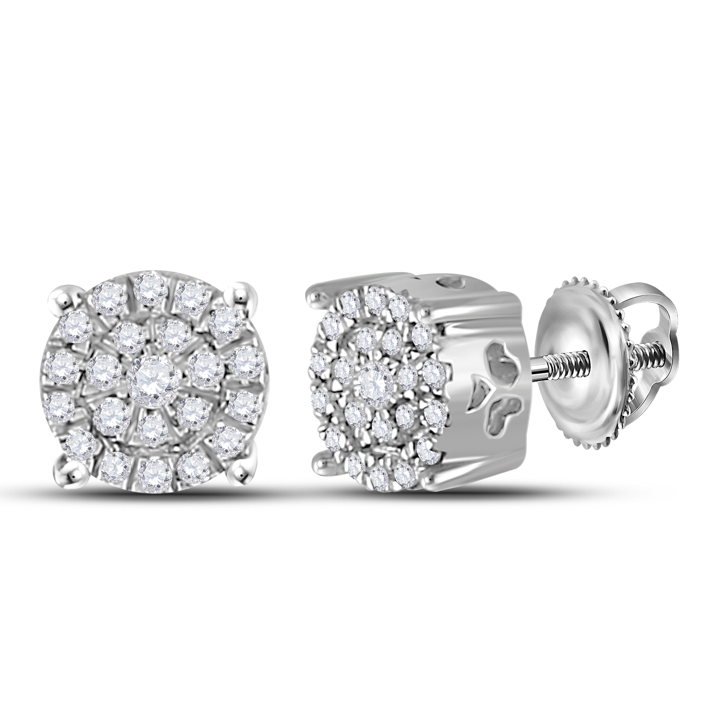 10kt White Gold Womens Round Diamond Cindys Dream Cluster Earrings 1/8 Cttw