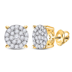 10kt Yellow Gold Womens Round Diamond Fashion Cluster Earrings 1.00 Cttw