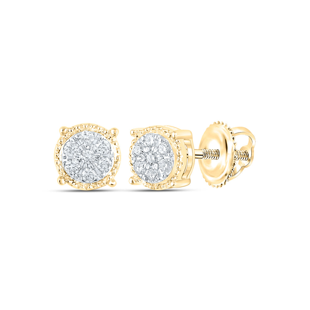 10kt Yellow Gold Womens Round Diamond Flower Cluster Stud Earrings 1/6 Cttw