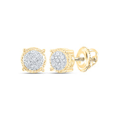 10kt Yellow Gold Womens Round Diamond Flower Cluster Stud Earrings 1/6 Cttw