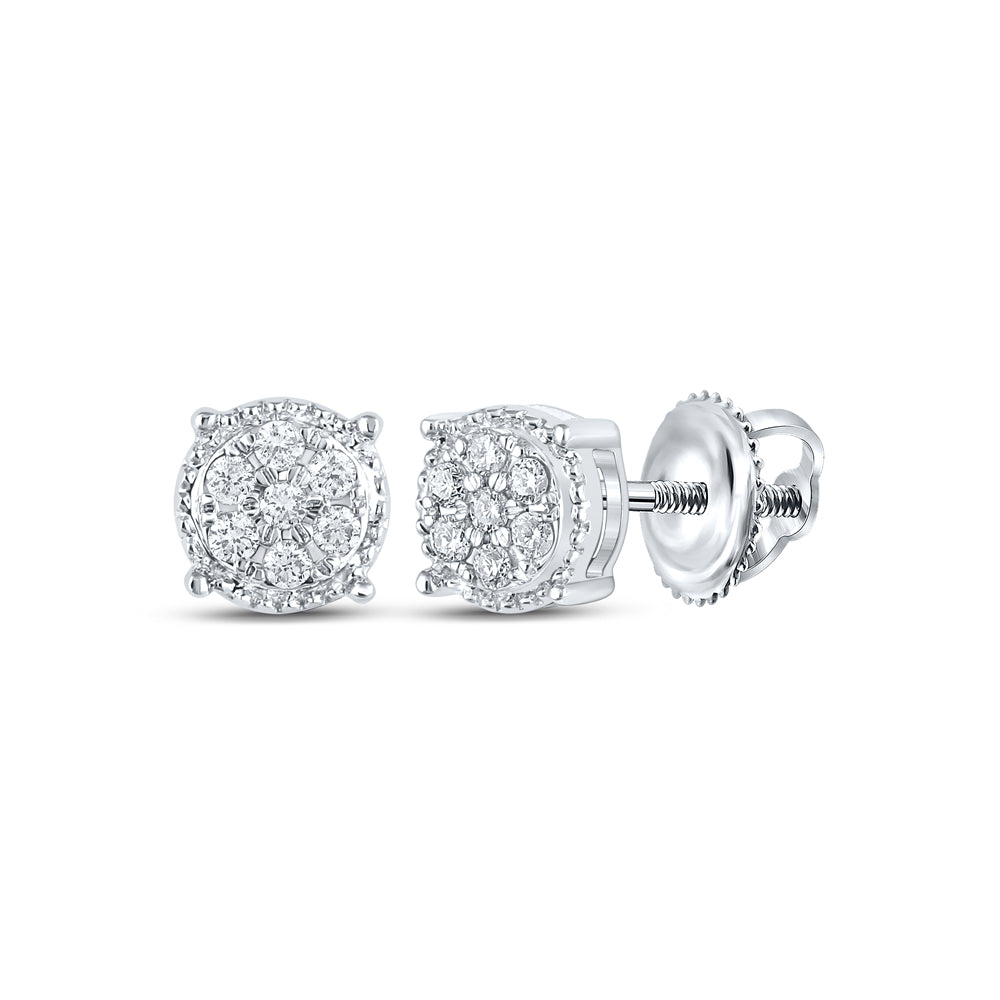 10kt White Gold Womens Round Diamond Flower Cluster Stud Earrings 1/6 Cttw